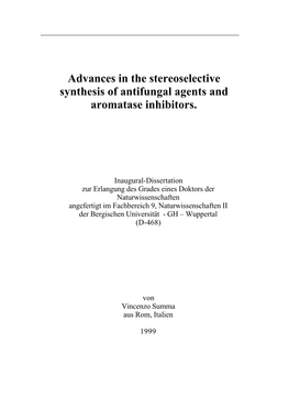 Advances in the Stereoselective Synthesis of Antifungal Agents and Aromatase Inhibitors