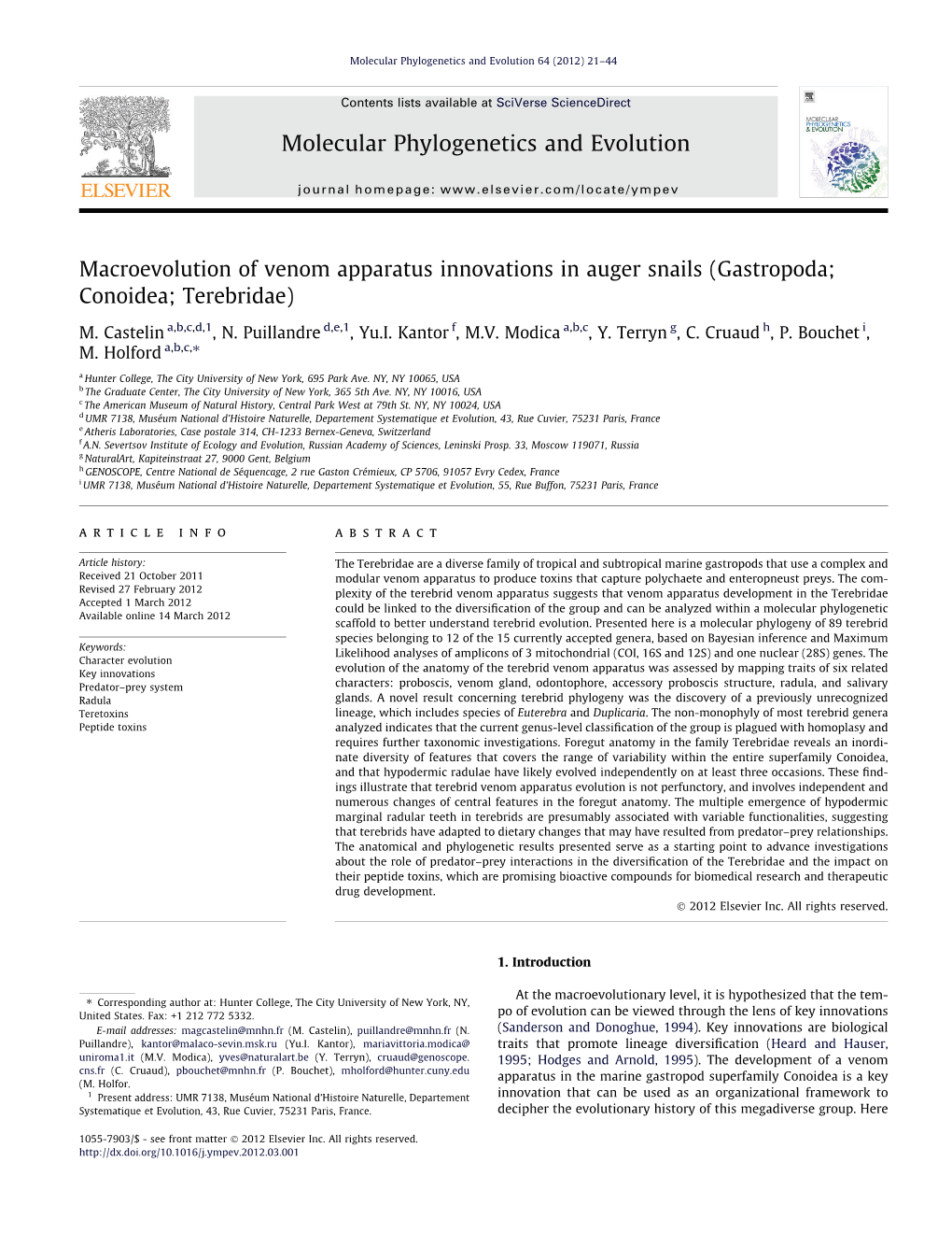 (Gastropoda; Conoidea; Terebridae) Molecular Phylogenetics And