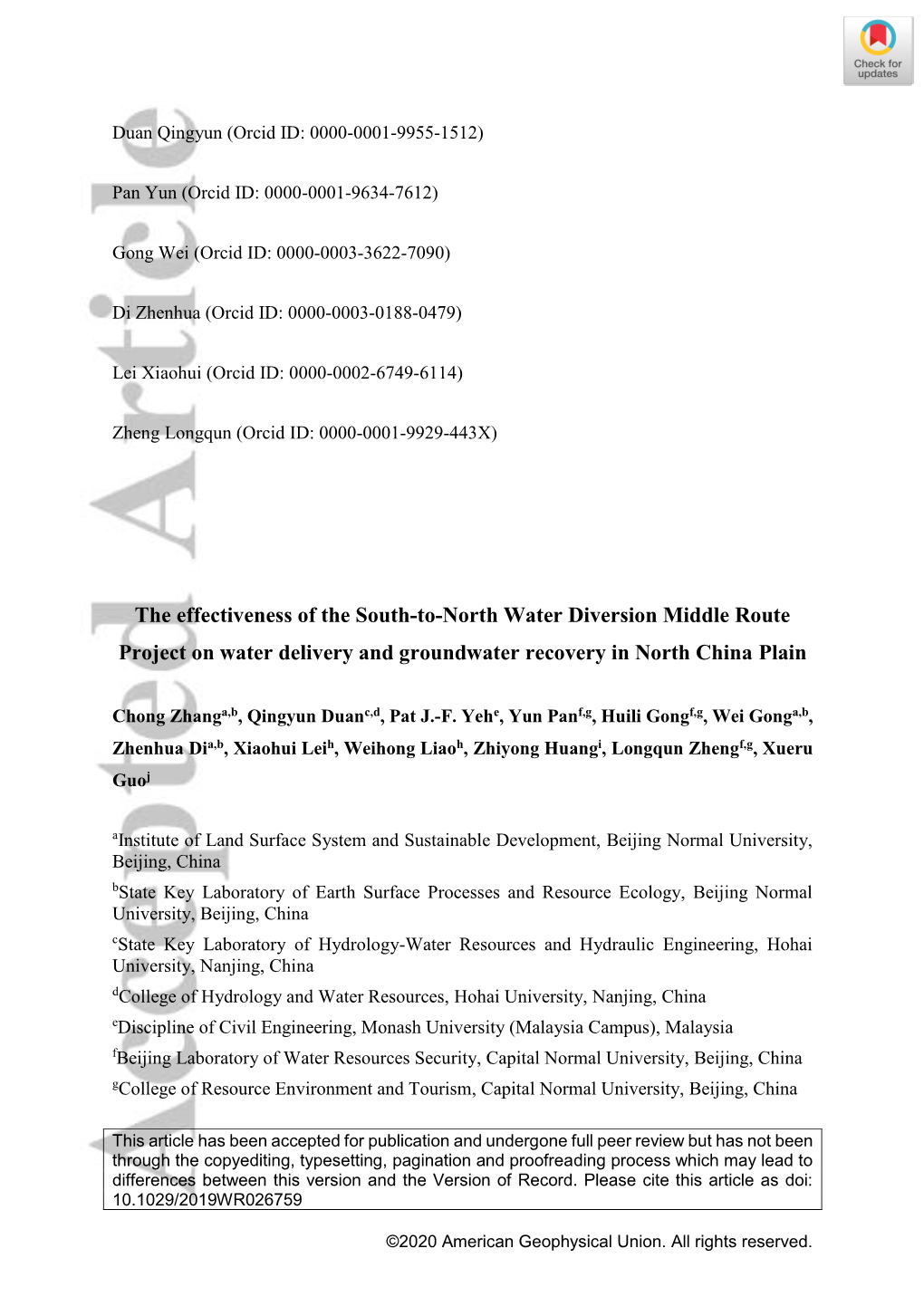 The Effectiveness of the South‐To‐North Water Diversion Middle