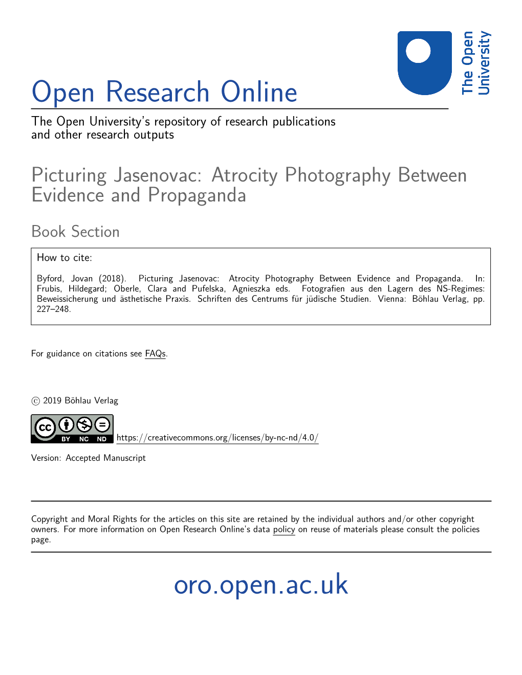 Picturing Jasenovac: Atrocity Photography Between Evidence and Propaganda