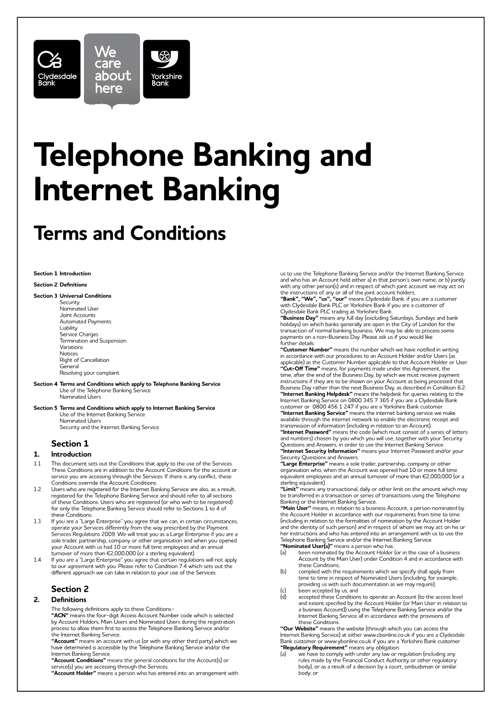 Telephone Banking and Internet Banking Terms and Conditions