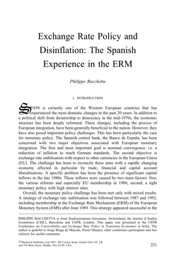 Exchange Rate Policy and Disinflation: the Spanish Experience in the ERM