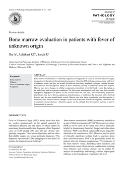 Bone Marrow Evaluation in Patients with Fever of Unknown Origin