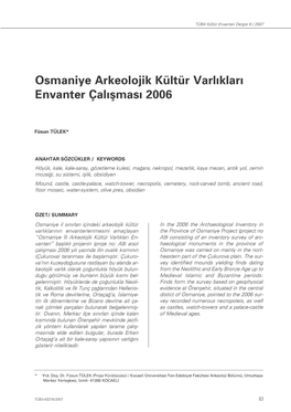 Osmaniye Arkeolojik Kültür Varlıkları Envanter Çalışması 2006