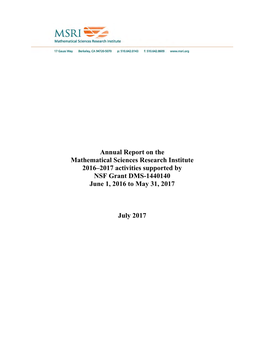 Mathematical Sciences Research Institute Annual Report, 2016-2017