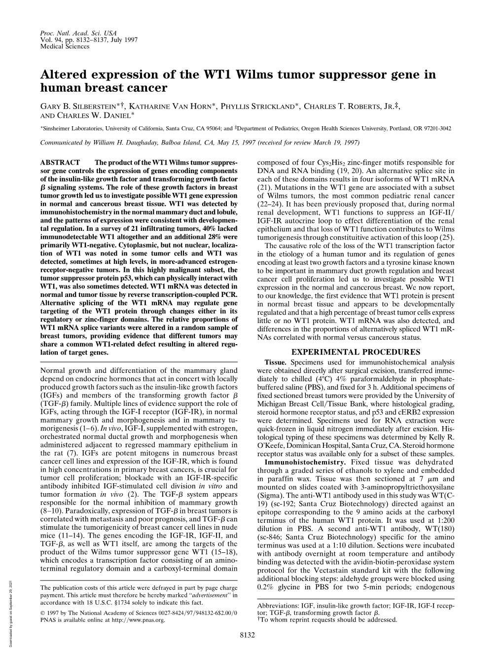 Altered Expression of the WT1 Wilms Tumor Suppressor Gene in Human Breast Cancer