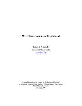 Was Thomas Aquinas a Republican?