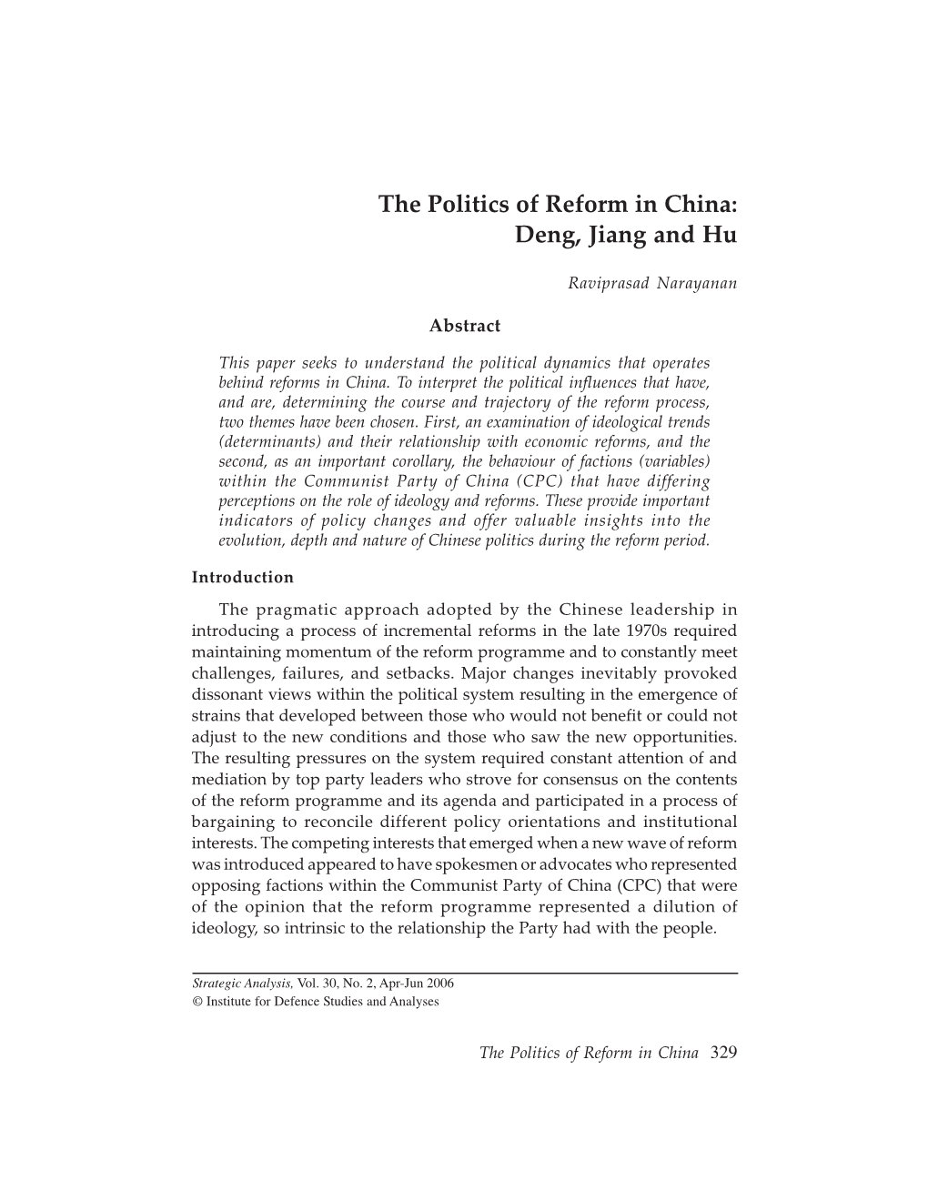 The Politics of Reform in China: Deng, Jiang and Hu