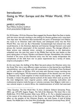 Introduction Going to War: Europe and the Wider World, 1914- 1915