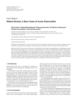 Case Report Hiatus Hernia: a Rare Cause of Acute Pancreatitis