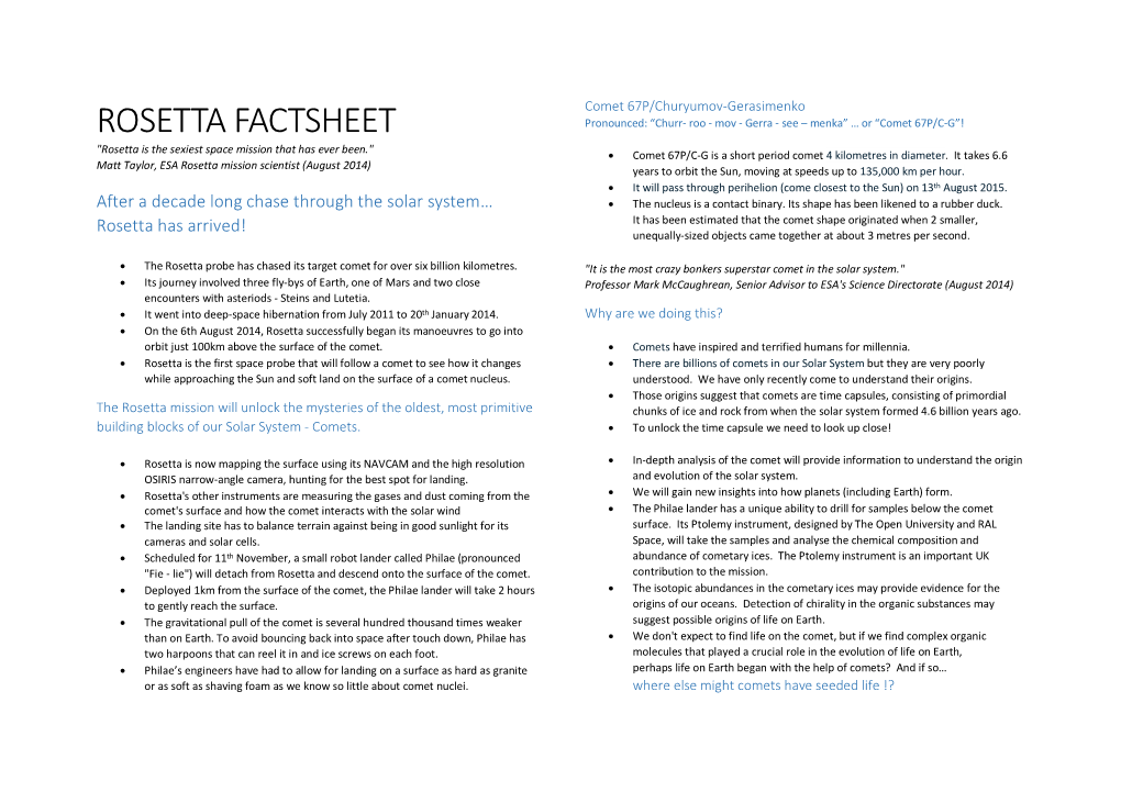 ROSETTA FACTSHEET 