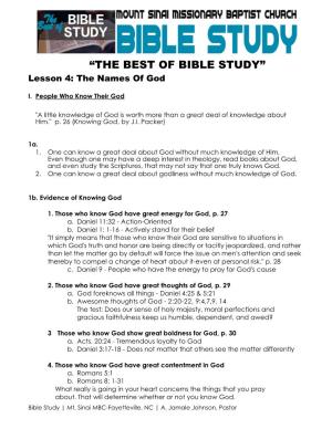 “THE BEST of BIBLE STUDY” Lesson 4: the Names of God