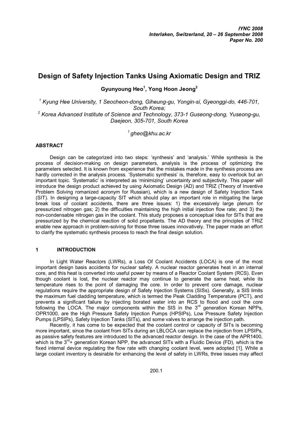 Design of Safety Injection Tanks Using Axiomatic Design and TRIZ