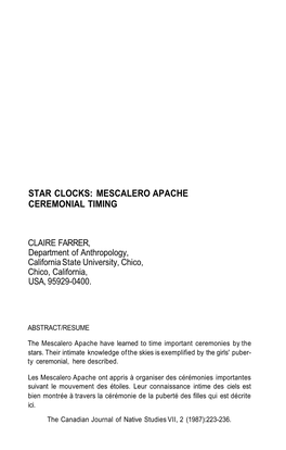 Mescalero Apache Ceremonial Timing