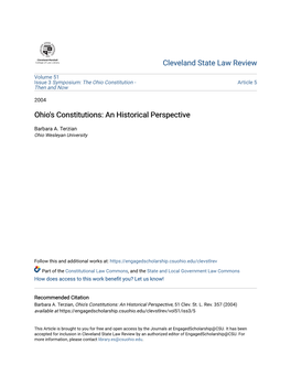 Ohio's Constitutions: an Historical Perspective