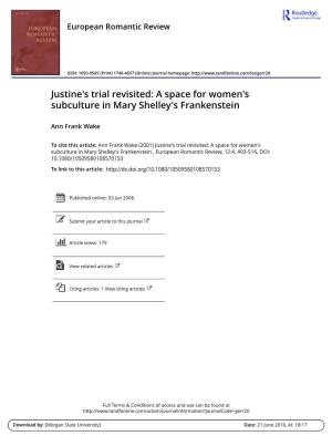 Justine's Trial Revisited: a Space for Women's Subculture in Mary Shelley's Frankenstein