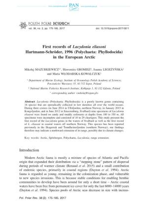 First Records of Lacydonia Eliasoni Hartmann-Schröder, 1996 (Polychaeta: Phyllodocida) in the European Arctic