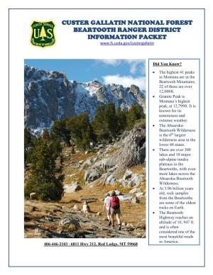 Custer Gallatin National Forest Beartooth Ranger District Information Packet