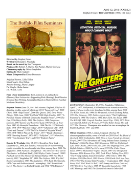 April 12, 2011 (XXII:12) Stephen Frears: the GRIFTERS (1990, 110 Min)