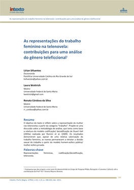 As Representações Do Trabalho Feminino Na Telenovela: Contribuições Para Uma Análise Do Gênero Teleficcional