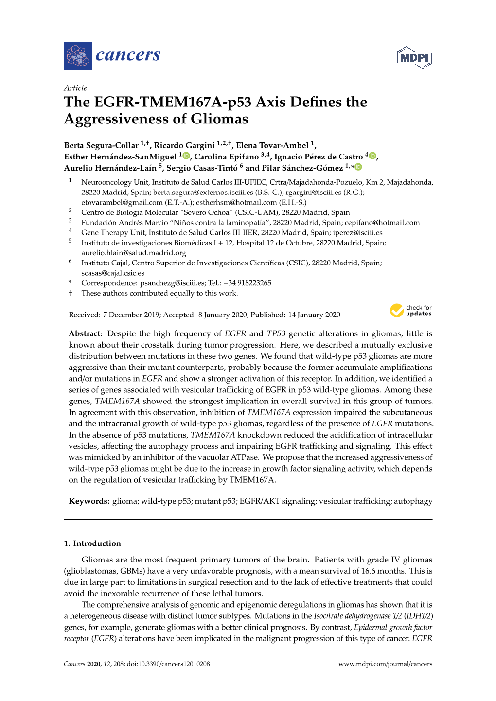 The EGFR-TMEM167A-P53 Axis Defines the Aggressiveness of Gliomas