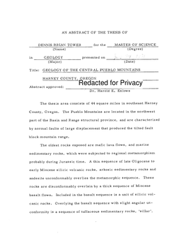 Geology of the Central Pueblo Mountains Harney County, Oregon