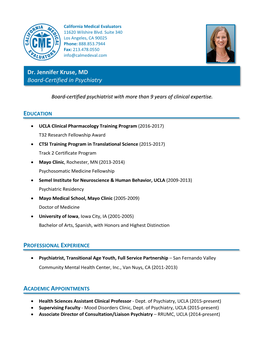 Dr. Jennifer Kruse, MD Board-Certified in Psychiatry