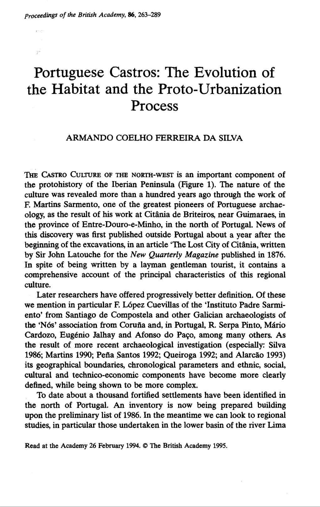 Portuguese Castros: the Evolution of the Habitat and the Proto-Urbanization Process