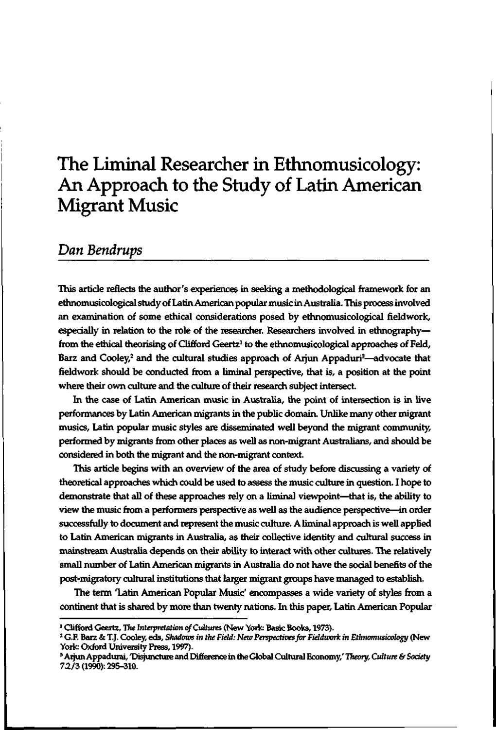 The Liminal Researcher in Ethnomusicology: an Approach to the Study of Latin American Migrant Music