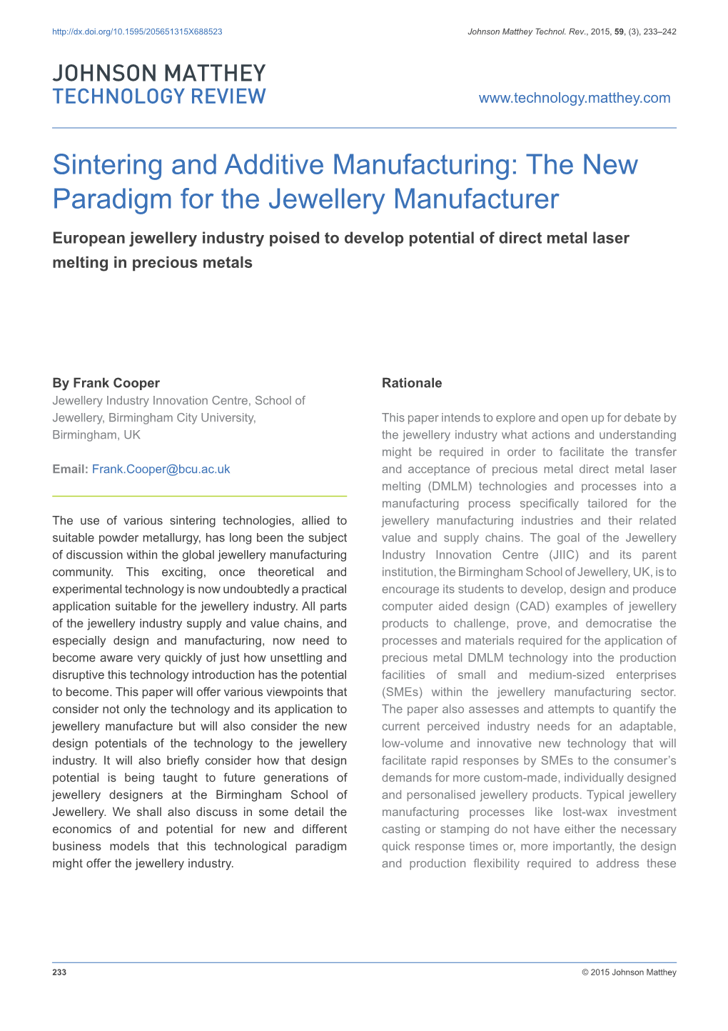 The New Paradigm for the Jewellery Manufacturer