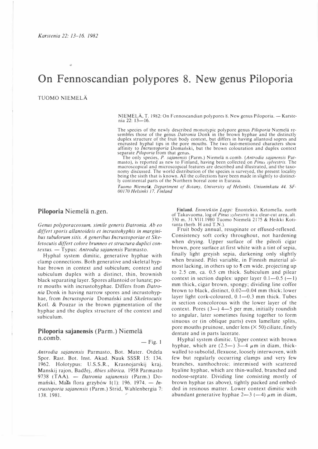 On Fennoscandian Polypores 8. New Genus Piloporia