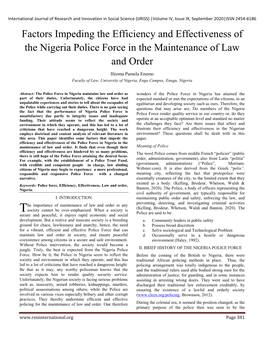 Factors Impeding the Efficiency and Effectiveness of the Nigeria Police Force in the Maintenance of Law and Order