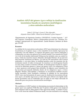 Análisis AFLP Del Género Agave Refleja La Clasificación Taxonómica Basada En Caracteres Morfológicos Y Otros Métodos Moleculares