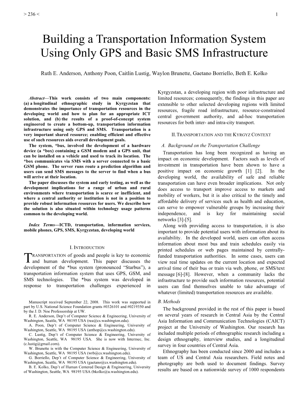 Building a Transportation Information System Using Only GPS and Basic SMS Infrastructure