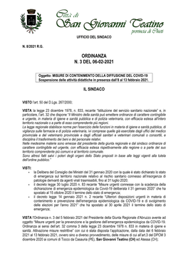 Ordinanza N. 3 Del 06-02-2021
