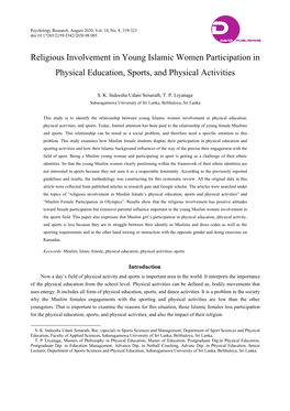 Religious Involvement in Young Islamic Women Participation in Physical Education, Sports, and Physical Activities