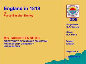 England in 1819 by Percy Bysshe Shelley DDE Programme: B.A