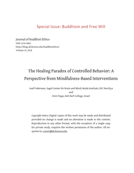 Buddhism and Free Will the Healing Paradox of Controlled Behavior