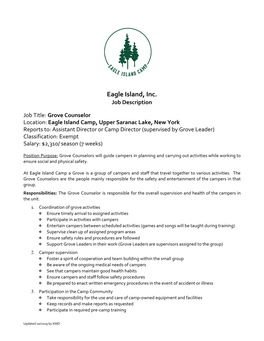 Eagle Island, Inc. Job Description