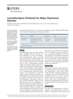 Levomilnacipran (Fetzima) for Major Depressive Disorder SAMIRA ZAMAN, MD, and MAURA R