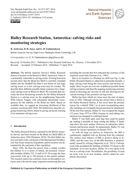 Halley Research Station, Antarctica: Calving Risks and Monitoring Strategies