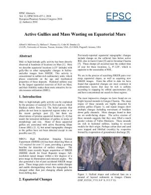 Active Gullies and Mass Wasting on Equatorial Mars