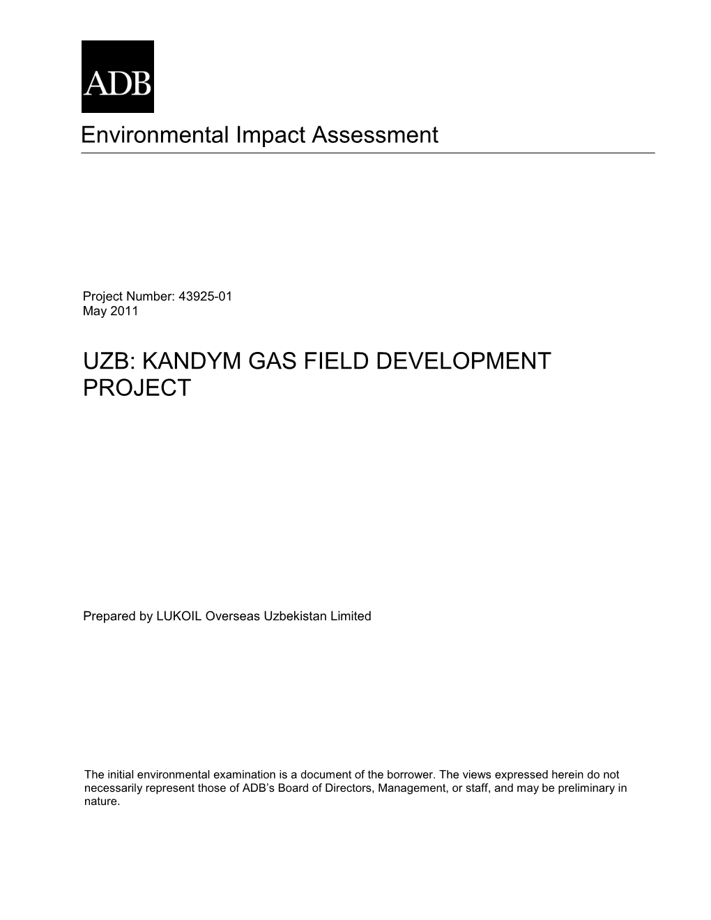 EIA: Uzbekistan: Kandym Gas Field Development Project