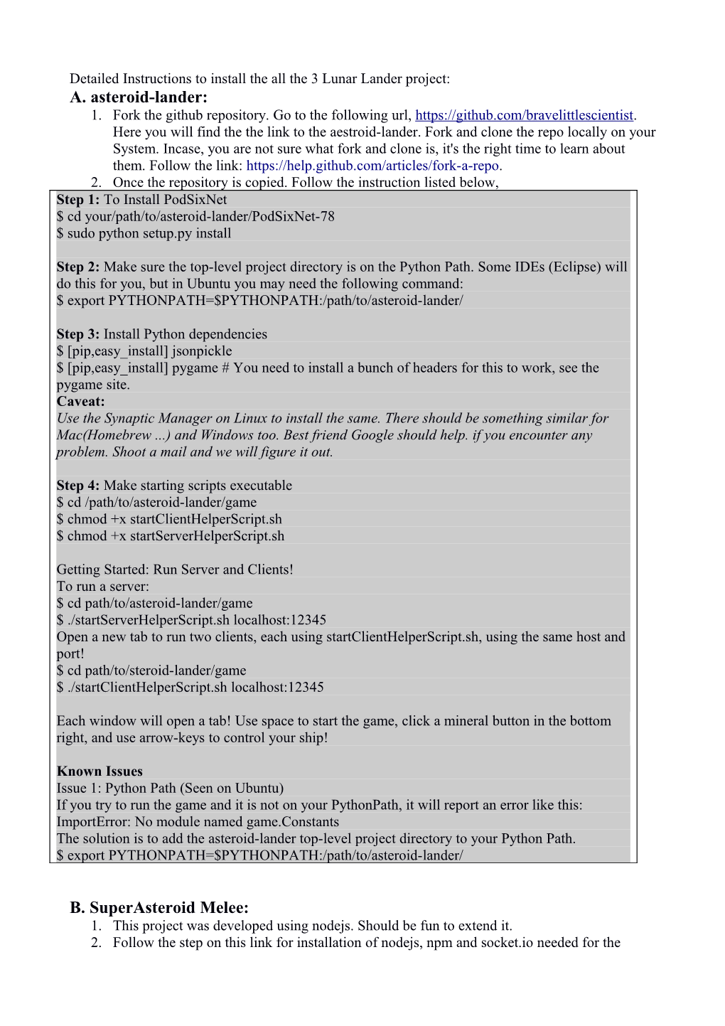 Detailed Instructions to Install the All the 3 Lunar Lander Project