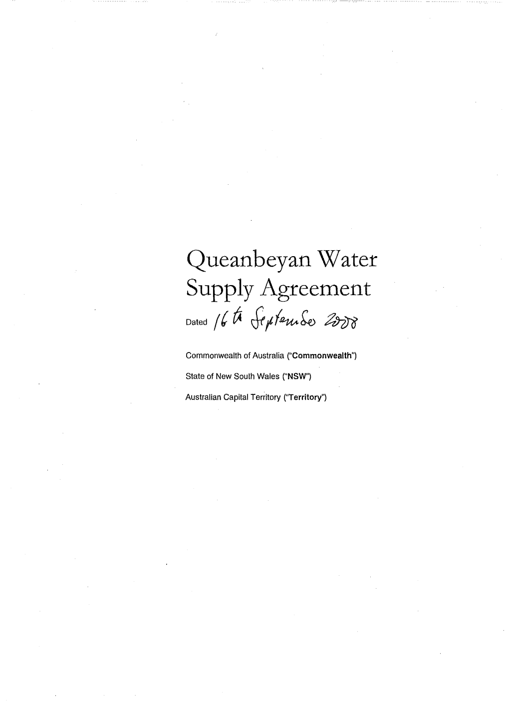 Queanbeyan Water Supply Agreement
