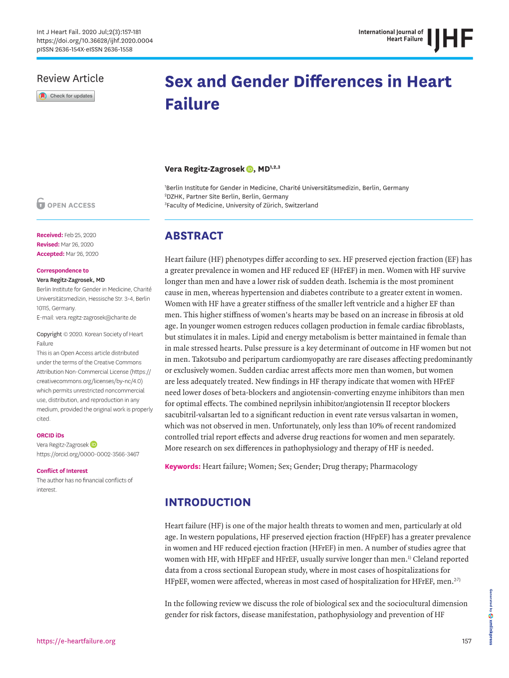 Sex and Gender Differences in Heart Failure