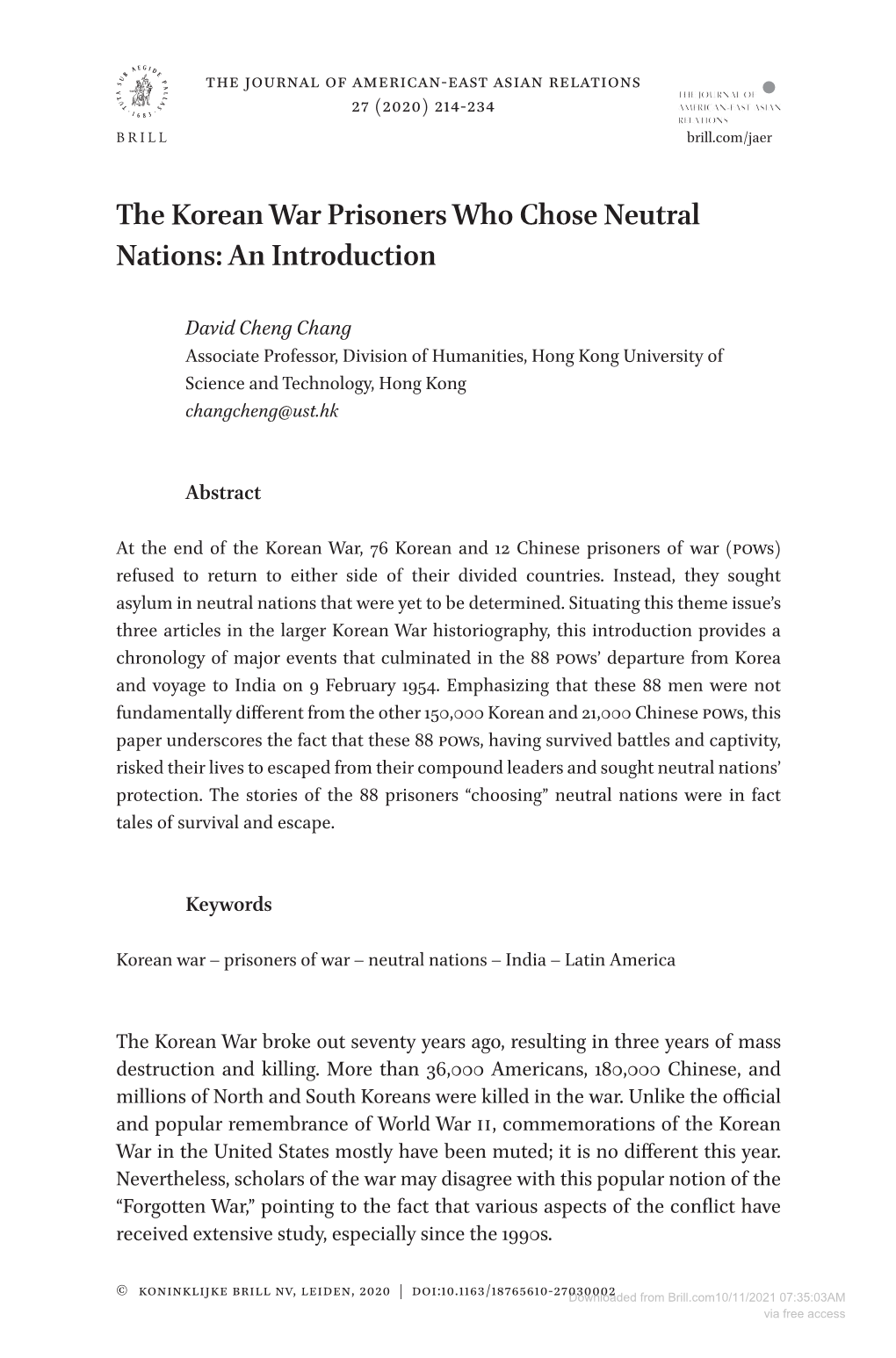 The Korean War Prisoners Who Chose Neutral Nations: an Introduction