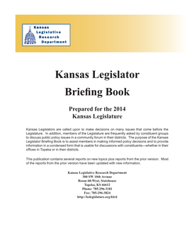 Kansas Legislator Briefing Book 2014