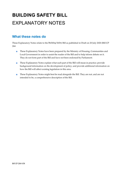 Building Safety Bill Explanatory Notes