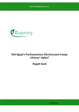Did Egypt's Parliamentary Election Just Trump Citizens' Rights? Ragab Saad